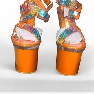 Dolls Kill Orange Platform Sandals with Transparent Straps